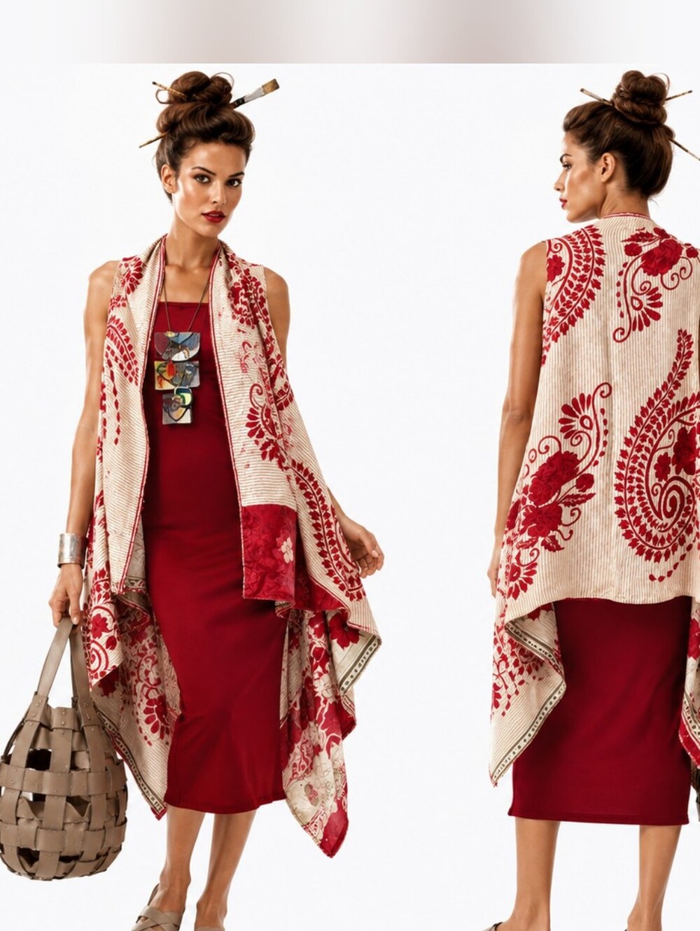 NWT Reversible Vintage Silk Saree Boho Duster Vest Kimono Wrap Shrug Dress S M L